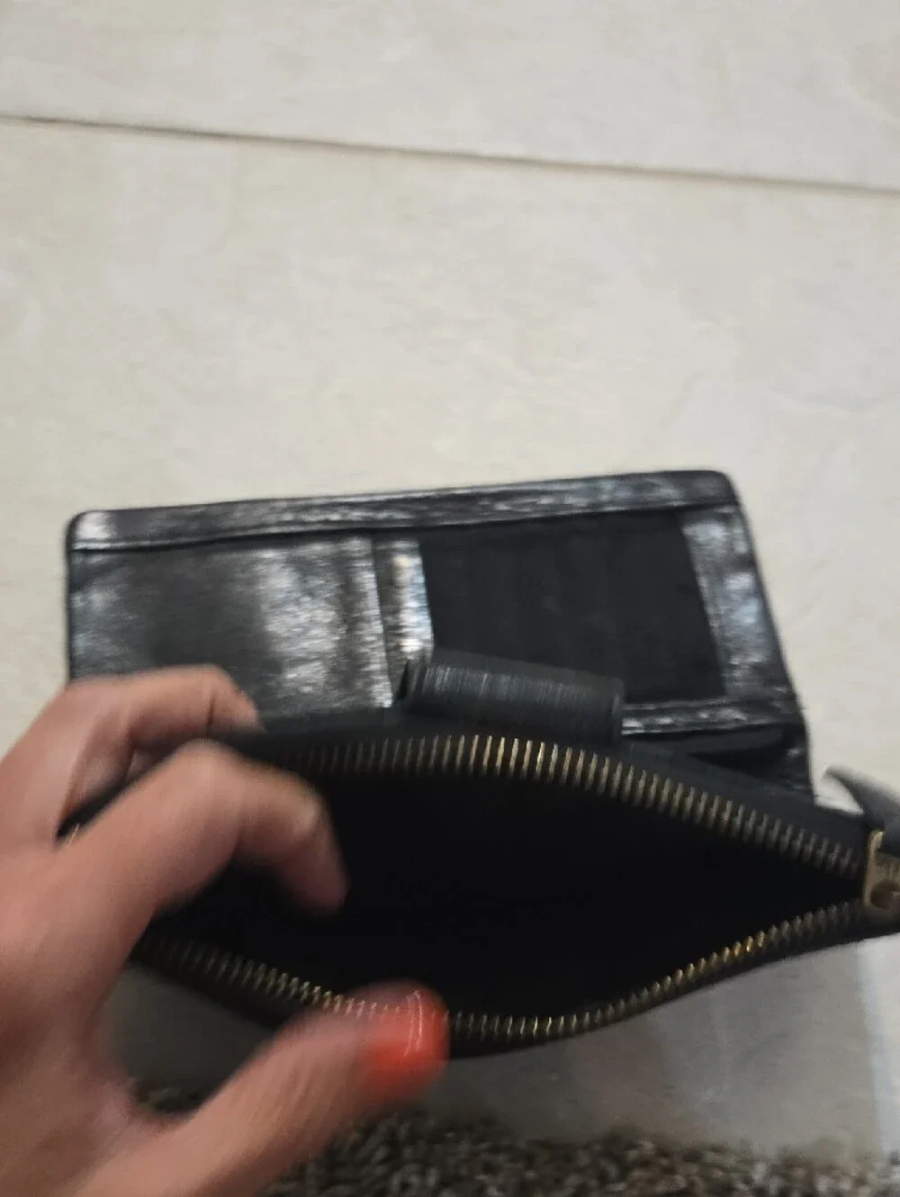 Fossil Black Leather Zip & Flap Wallet with Gold Plate